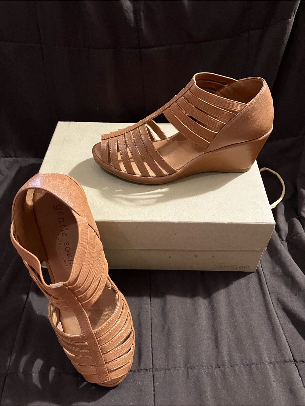 gentle souls Cognac Strappy Wedge Sandals